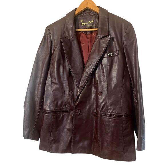 Etienne Aigner Old Money Oxblood 1980s Vintage Leather Jacket With Logo Hardware - Picture 2 of 10